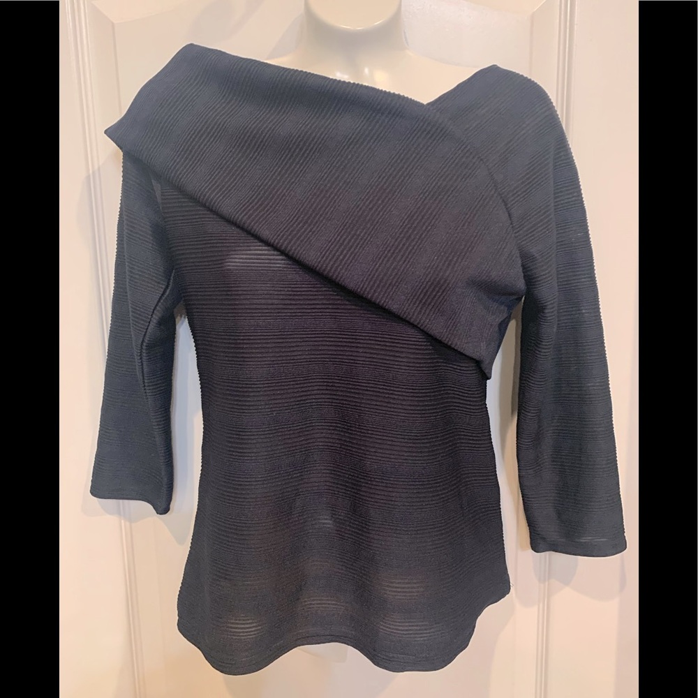 Anthropology Blue Tassel Shuler One Shoulder Top Navy Textured Fabric M NWT